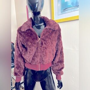Women Express Burgandy Faux Fur Jacket w/ pockets
